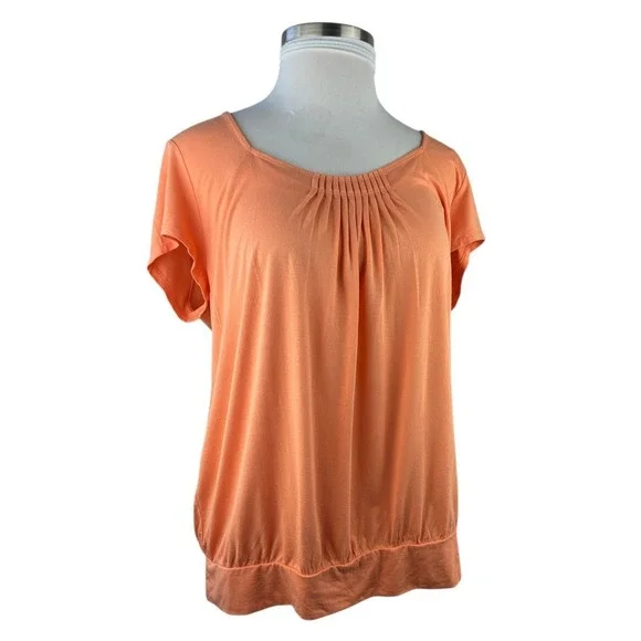 NWT Chico's Perfect Pleats Blouse Orange Scoop Neck Short Sleeve Top Sz 3 XL 16 - Picture 8 of 9